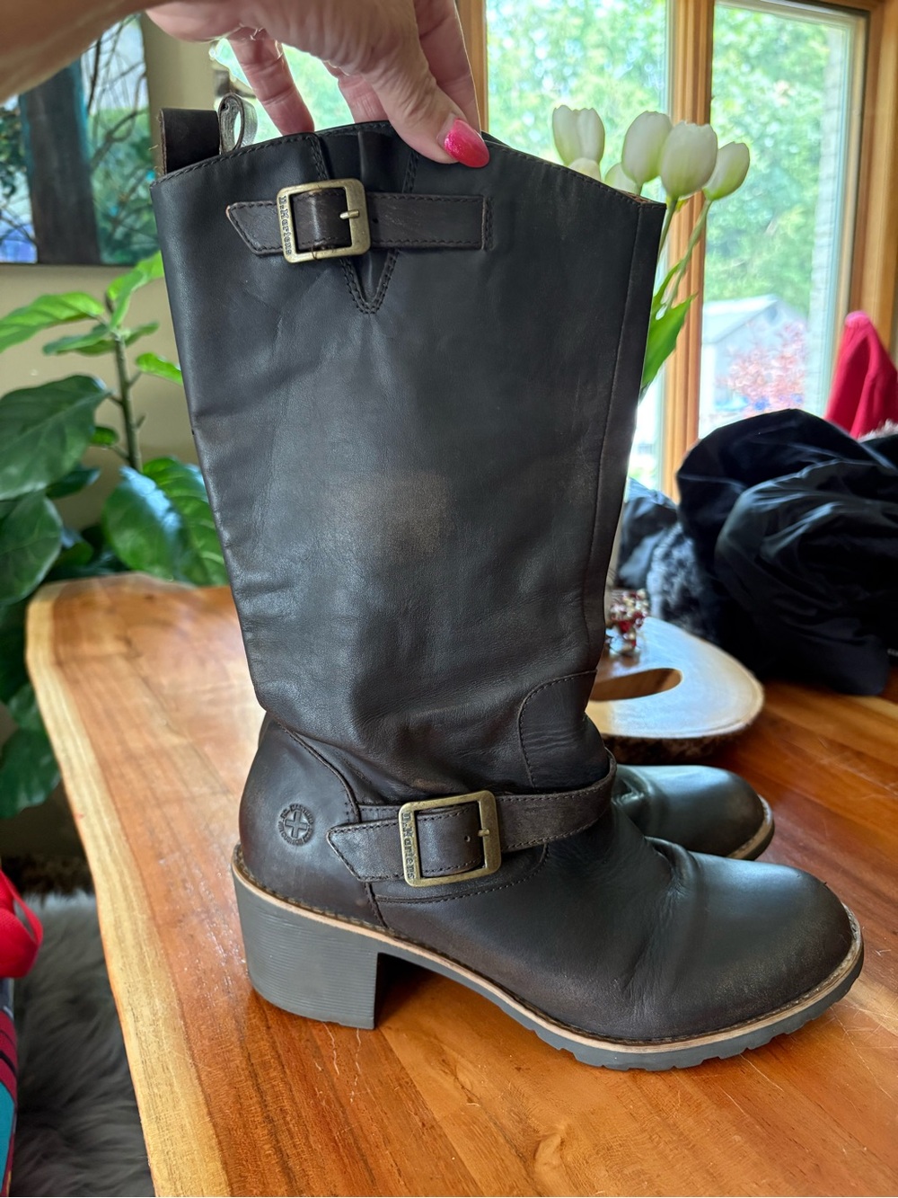 Dr. Martens Women's Dark Brown Leather Mid-Calf Buckle Heeled Boots